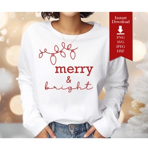 Merry & Bright Christmas Lights Sublimation Design (Digital Download)