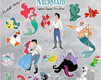 Printable LITTLE MERMAID Centerpieces, The Little Mermaid Cake Toppers, Cupcake Toppers, The Little Mermaid Digital Download