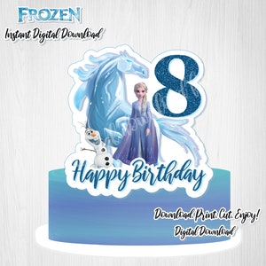 Decorazione per torta Frozen 2: Elsa, Nokk, Buon 8° compleanno (stampa digitale)