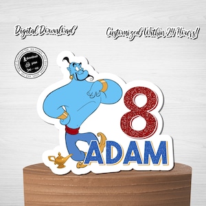 Printable ALADDIN GENIE Cake Topper, Digital Download Aladdin, Aladdin Centerpiece, Aladdin Topper, Aladdin Party Sign, Birthday, Genie