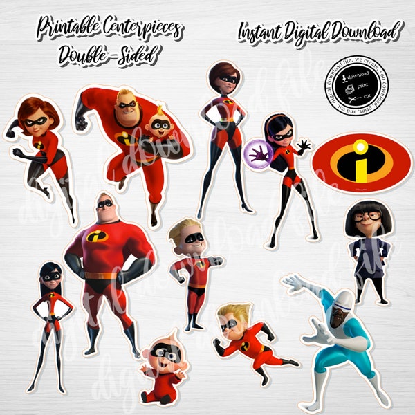 INCREDIBLES Centerpiece, Incredibles Cake Topper, Digital Download, Incredibles Cupcake Toppers, Incredibles Party, Incredibles