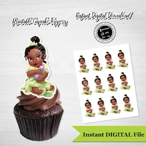 BABY TIANA Cupcake Toppers, Tiana Cupcake Toppers, Printable Cupcake Toppers Princess Tiana, Princess and the Frog,Tiana Cupcake, Baby Tiana