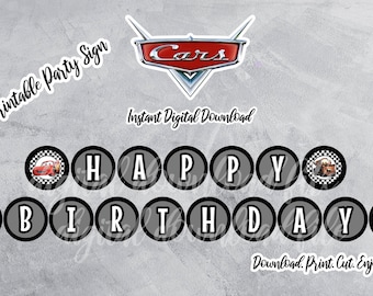 CARS Birthday Banner, Cars Banner, Digital Download Cars, Cars Birthday Banner,Happy Birthday Cars Banner, Lightning McQueen