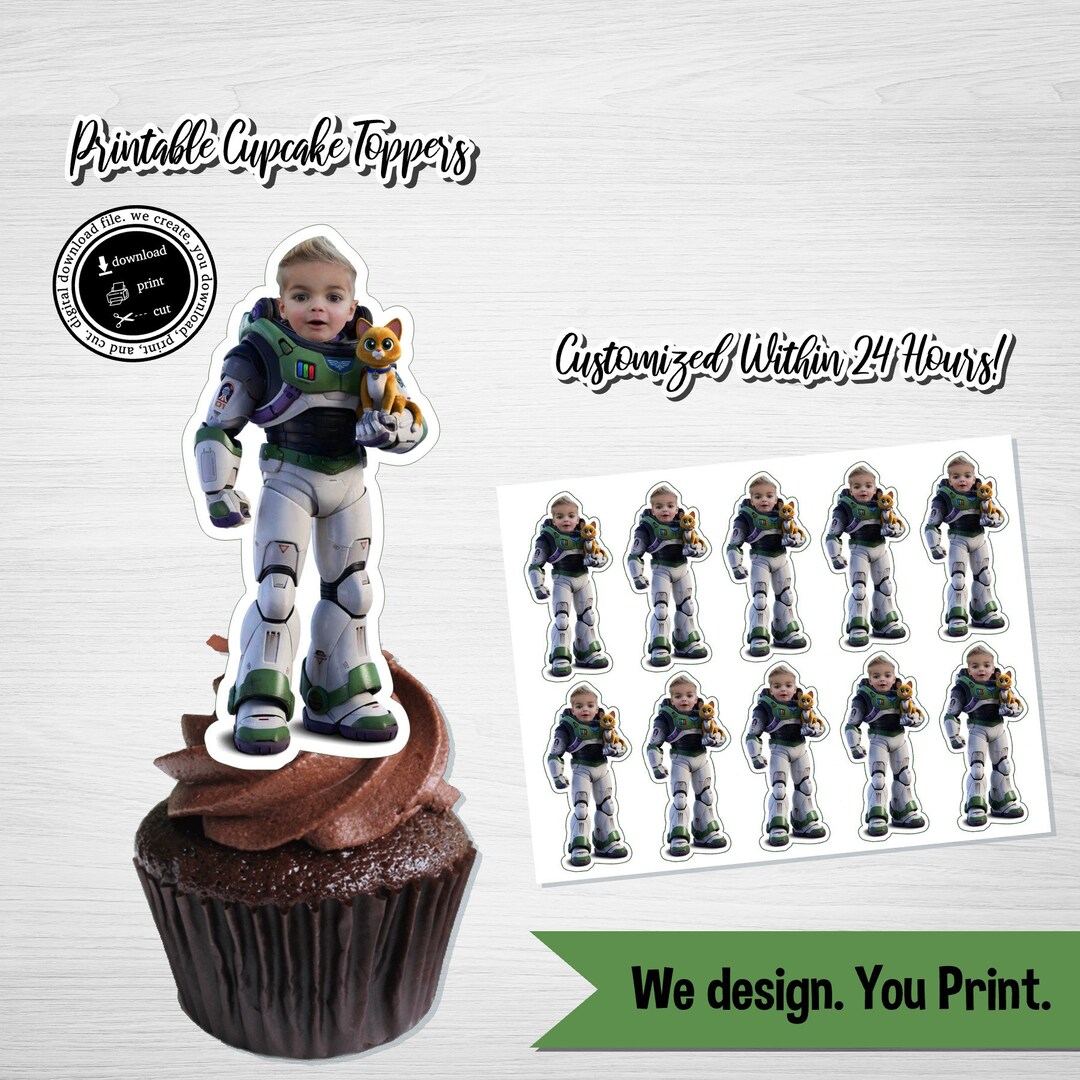 Customized Photo BUZZ LIGHTYEAR Cupcake Toppers, Toy Story Cupcake ...