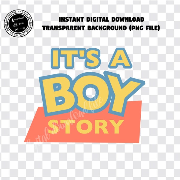 Printable BOY STORY Logo Muted Color Palette, Digital Boy Story Logo, Toy Story Png Image,  Its A Boy Story Topper, Instant Download