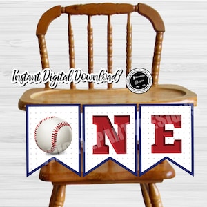 Baseball First Birthday High Chair Banner: Printable Garland (Digital Download)