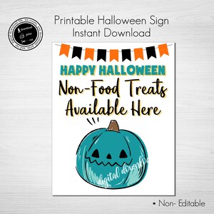 Printable HALLOWEEN Sign Allergy Friendly, Non-Food Items Trick or Treat Sign, Teal Pumpkin Halloween Sign, Inclusive Halloween Printable