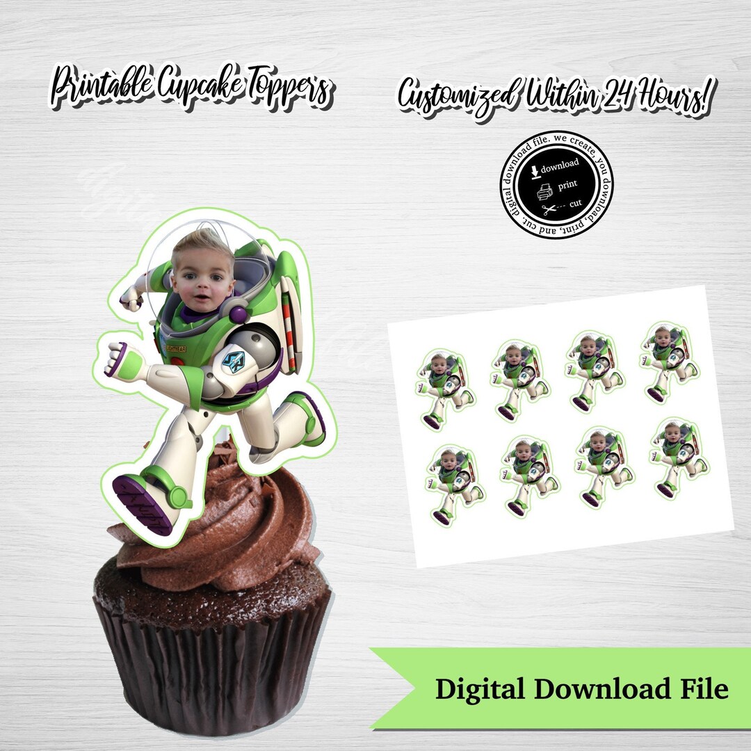 Customized Photo BUZZ LIGHTYEAR Cupcake Toppers, Toy Story Cupcake ...