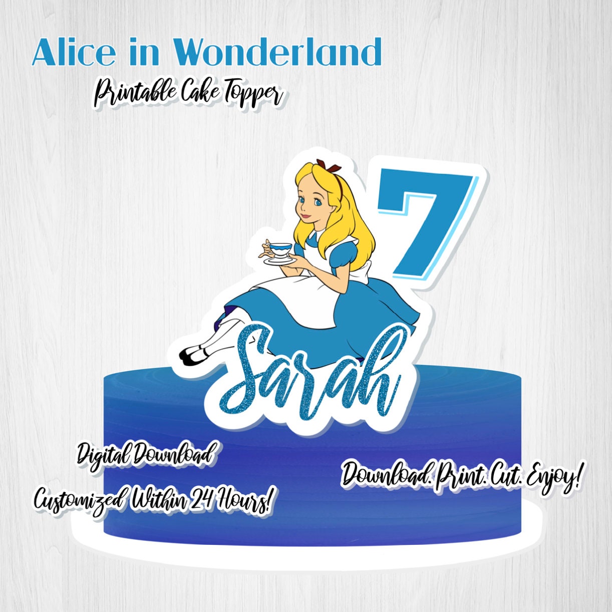 Alice in Wonderland Cake Topper Template Printable DIY
