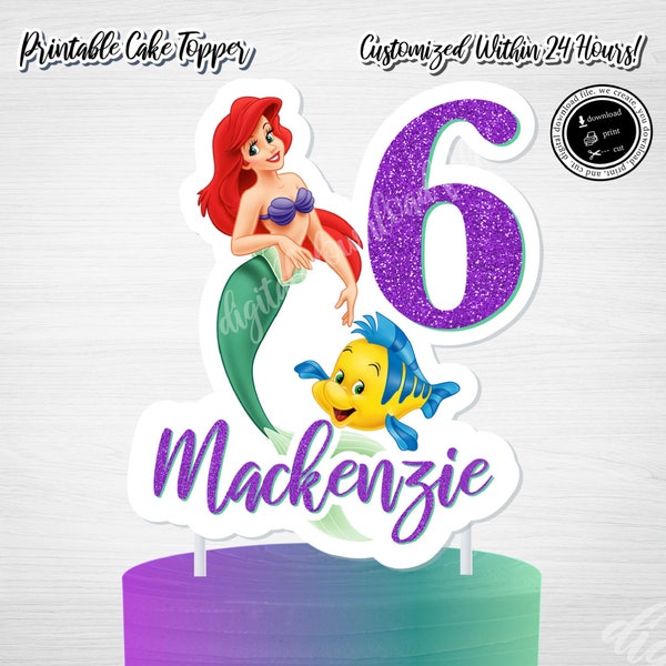 PRINCESS ARIEL Cake Topper, Little Mermaid Cake Topper, Little Mermaid, Little Mermaid Party Supplies, Digital Download,Princess Ariel Cake