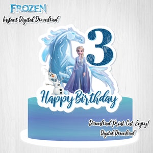 Topper per torta Frozen 2: Elsa, Nokk, compleanno n. 3 (stampa digitale)