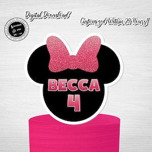 Adorno para tarta de Minnie Mouse: Decoración rosa para fiesta de cumpleaños (Descarga digital)