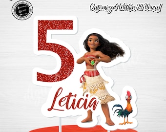 Adorno personalizado para tarta de cumpleaños de Moana: Decoración para fiesta (descarga digital)