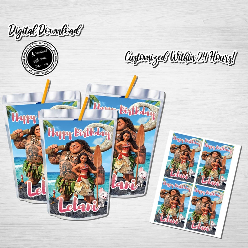 MOANA Capri Sun Juice Label MOANA Juice Pouch Labels Moana Party Decoration Moana Printable Juice Label Moana Theme Party