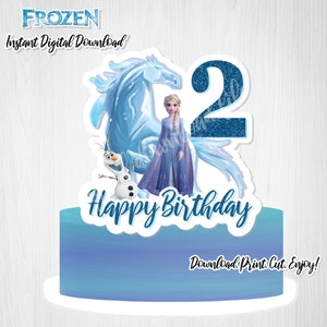 Decorazione per torta Frozen 2: Elsa, Nokk, Buon compleanno (stampa digitale)