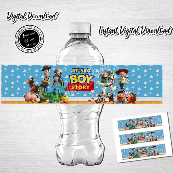 TOY STORY Water Bottle Label, BOY Story Water Label, Toy Story Water, Its A Boy Story, Printable Label, Toy Story Party