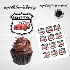 Cars Happy Birthday Cupcake Toppers (Digital Download)