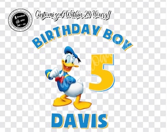 Imagen termoadhesiva del cumpleaños del Pato Donald: Camiseta personalizada (descarga digital)
