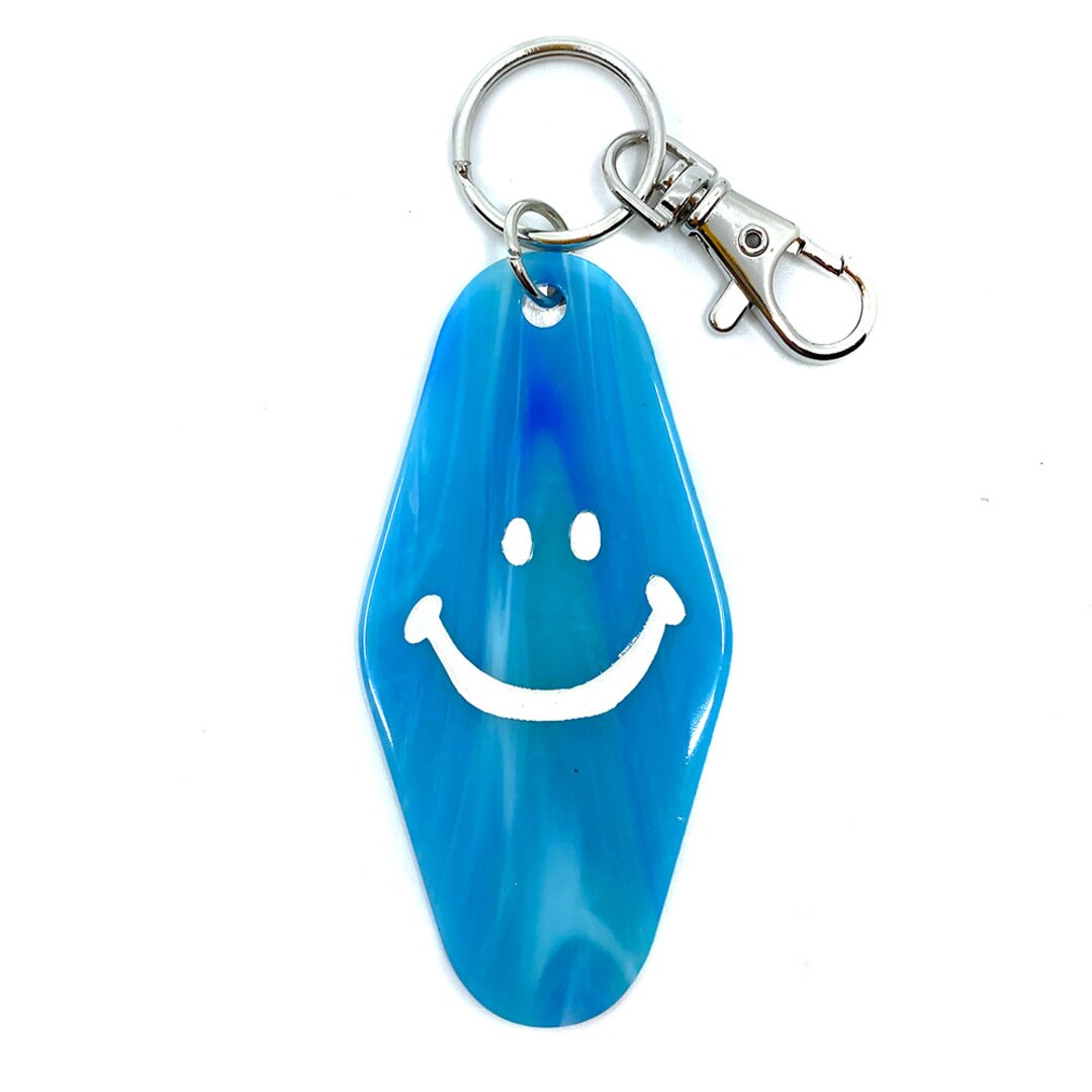 Happy Face Key Tag Blue Etsy