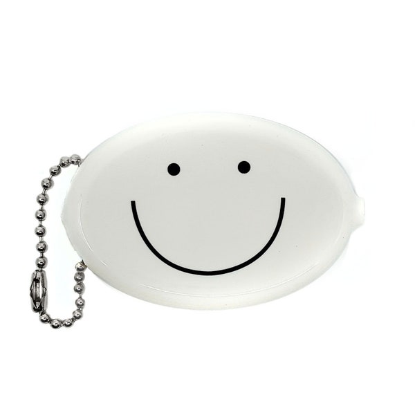 Rubber Squeeze Coin Pouch - Happy Face (White)