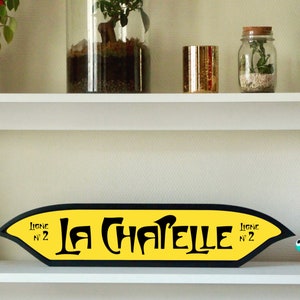 Paris Metro sign, La Chapelle station, Vintage decoration, Wall art, Metro art, Paris art, Wooden wall decoration