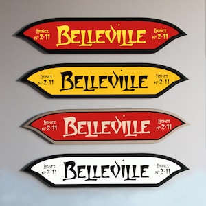 Panneau Métro de Paris, Station Belleville, Décoration vintage, Art mural, Art du métro, Art de Paris, Décoration murale en bois, Paris sign