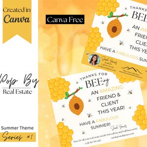 Honeybee Real Estate Pop By Tags: Canva Template (PDF Download)
