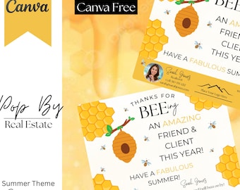 Honeybee Real Estate Pop By Tags: Canva Template (PDF Download)