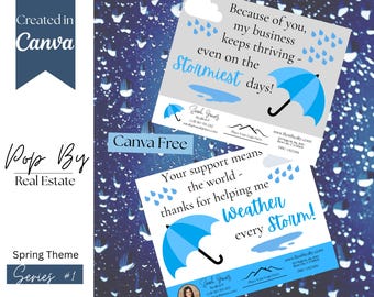 Umbrella and Rain Pop By Tag | Gift for Client | Real Estate Marketing | Canva