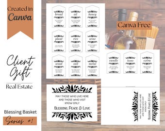 Grundbesitz-Kunde Geschenkanhänger & Karte: Neuer Haussegen-Korb (Canva Vorlage Digitaler Download)