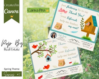 Birdhouse Real Estate Pop By Tag: Canva Template (Digital Download, 4x3.33 inches)