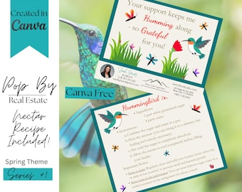 Hummingbird Pop By Tags | Gift Tag for Clients | Real Estate Marketing | Canva