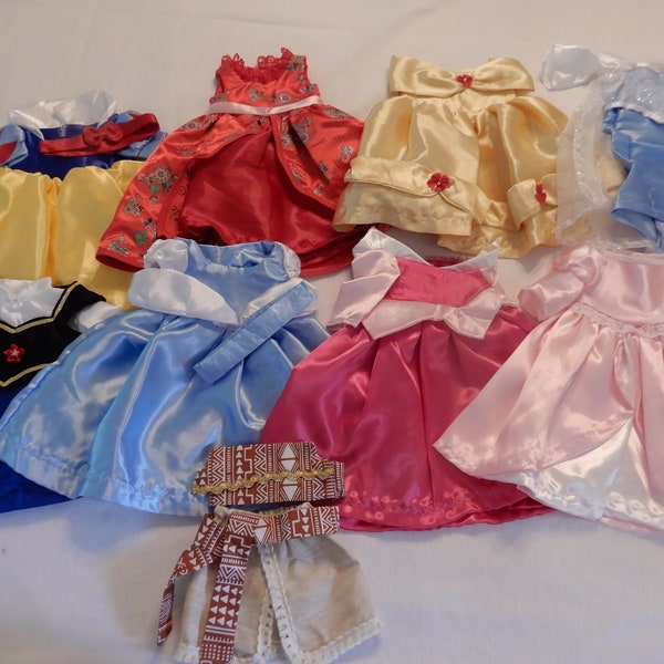 18" Doll Princess Dresses, Snow White, Cinderella, Elsa, Anna. Elena, Ariel, Belle, Sleeping Beauty, and Moana