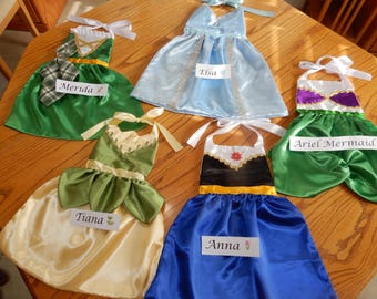 Disney Princess Inspired Satin Apron, Dress Up Costume, Elsa, Anna, Merida, Tiana, Ariel