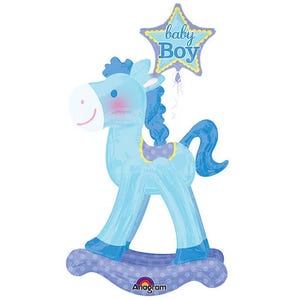 Baby Shower Balloons, XLarge Blue Horse 50" Mylar, Air Walker, Boy Shower Balloons