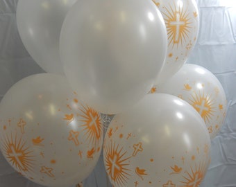 Cross Balloons, Gold Cross Doves, Christening Balloons, Baptism Decorations, Confirmation Balloons, Gold Crosses Doves, White Balloons