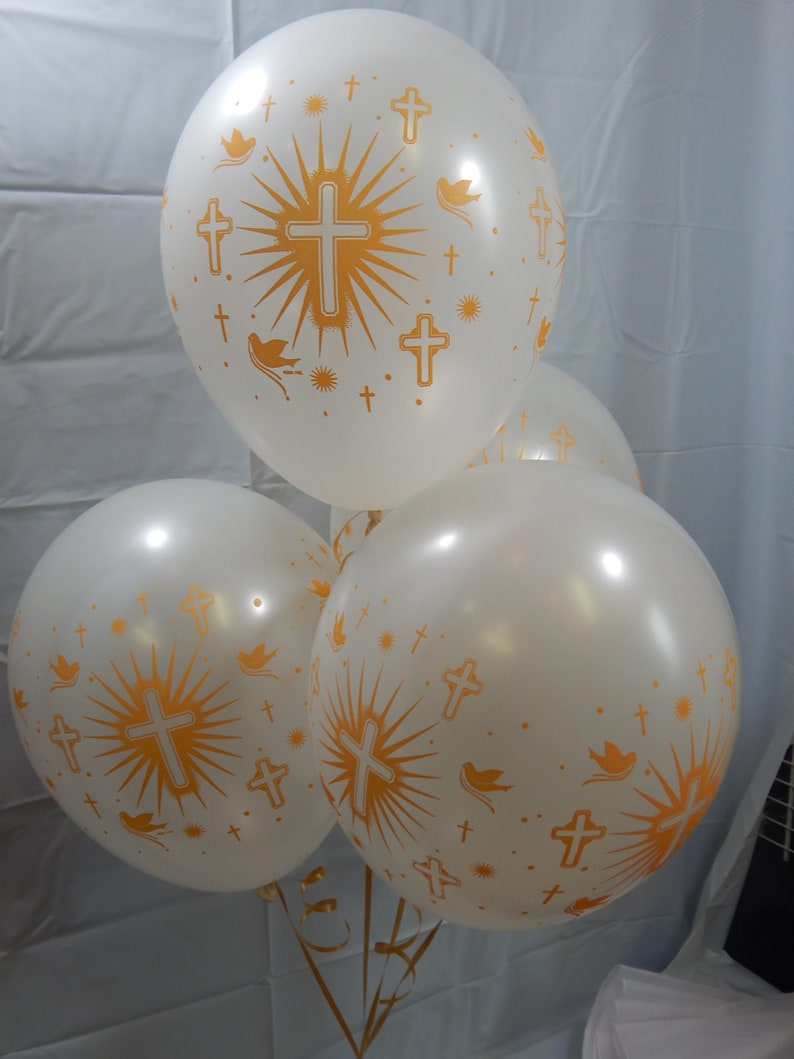 Cross Balloons Gold Cross Gold Doves Christening Balloons Etsy