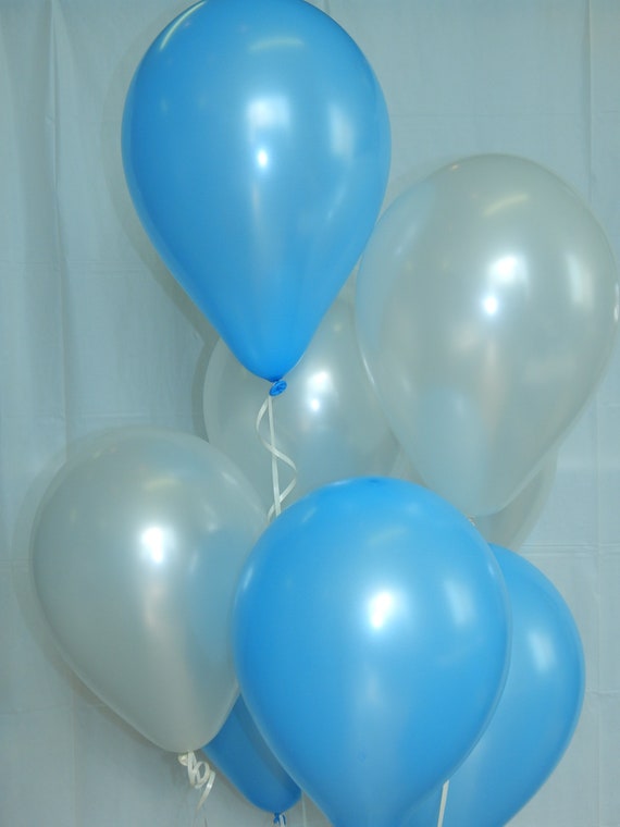 Blue Balloons White Balloons Baby Boy Decorations Baby Etsy