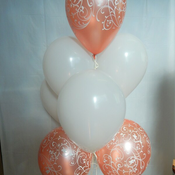 Rose Gold Balloons, White Balloons, Filigree Rose Gold, Wedding Balloons, Bridal Decorations, Fancy Decor. Pretty Balloons