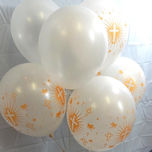 Cross Balloons, Gold Cross Doves, Christening Balloons, Baptism Decorations, Confirmation Balloons, Gold Crosses Doves, White Balloons