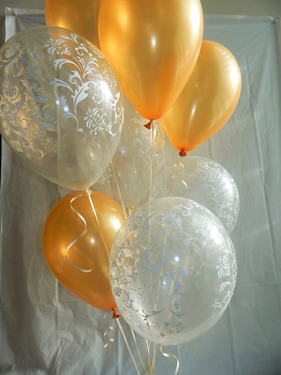 Gold Balloons Clear Damask Balloons Gold Party Decorations Fancy Balloon Wedding Bridal Shower Shower Balloons Elegant Decorations