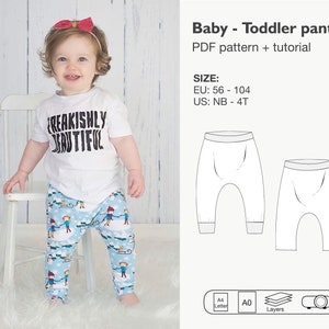 Baby pants pattern pdf, baby leggings sewing pattern, toddler pants, kids leggings pdf pattern, boys and girls pants, instant download