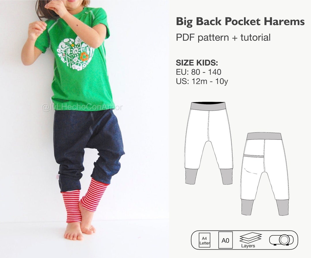 Children Harem Pants Pdf Sewing Pattern, Boy Deep Crotch Pants, Trouser ...