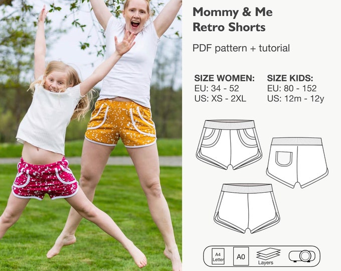 Mommy and me retro shorts sewing pattern
