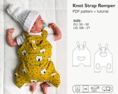 Knot strap romper, baby romper, overall, kids jumpsuit, children dungaree pattern, overalls pdf pattern, short overall, baby short romper