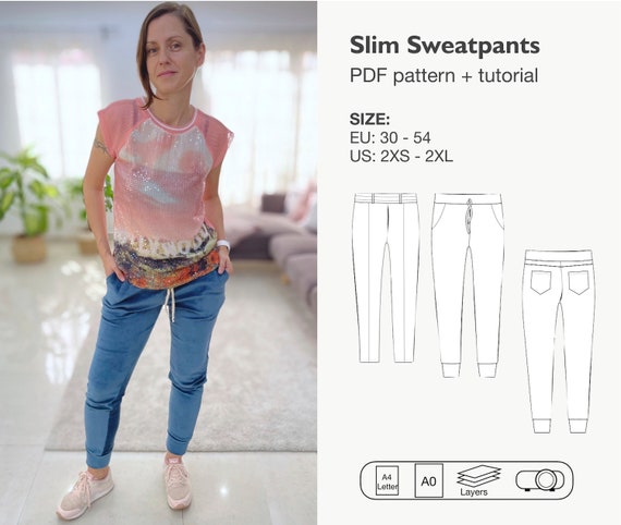 Women Slim Sweat Pants Sewing Pattern, Lounge Jogger Pants Pfd Pattern,  Knit Fabric Trousers, Pin Tuck Pants With Pockets, Instant Download 