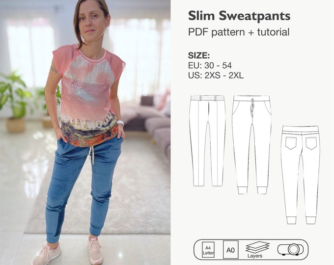 Women slim sweat pants sewing pattern