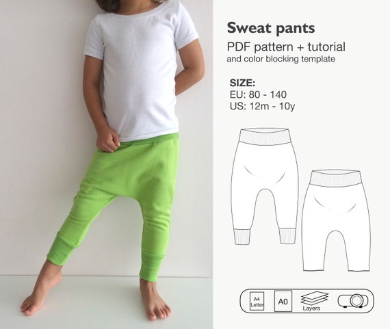 Boys and Girls Sweat Pants Pdf Sewing Pattern, Kids Joggers