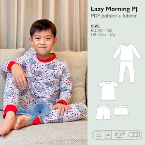 Modèle de couture de pyjama pour enfants, modèle de vêtements de nuit pour enfants, pyjama d’été, pyjama de nuit de vacances, ensemble pj pour enfants, pyjama à manches courtes, pj pour enfants