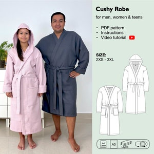 Men and women bathrobe pdf sewing pattern, hooded robe, kimono robe, housecoat, dressing grown, unisex robe, teen bathrobe, instant download